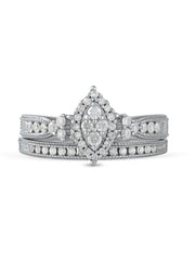 1/2ct TDW Diamond Marquise-Framed Halo Engagement Ring Set