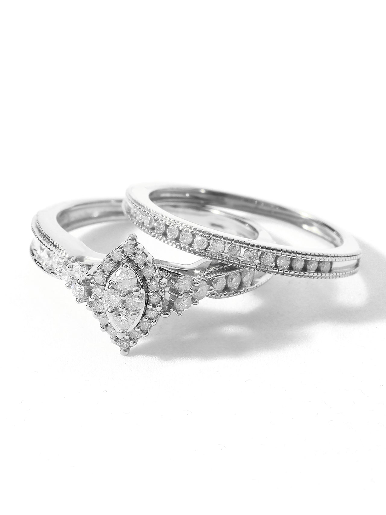  May & June 1/2ct TDW Diamond Marquise-Framed Halo Engagement Ring Set - White - Bonton