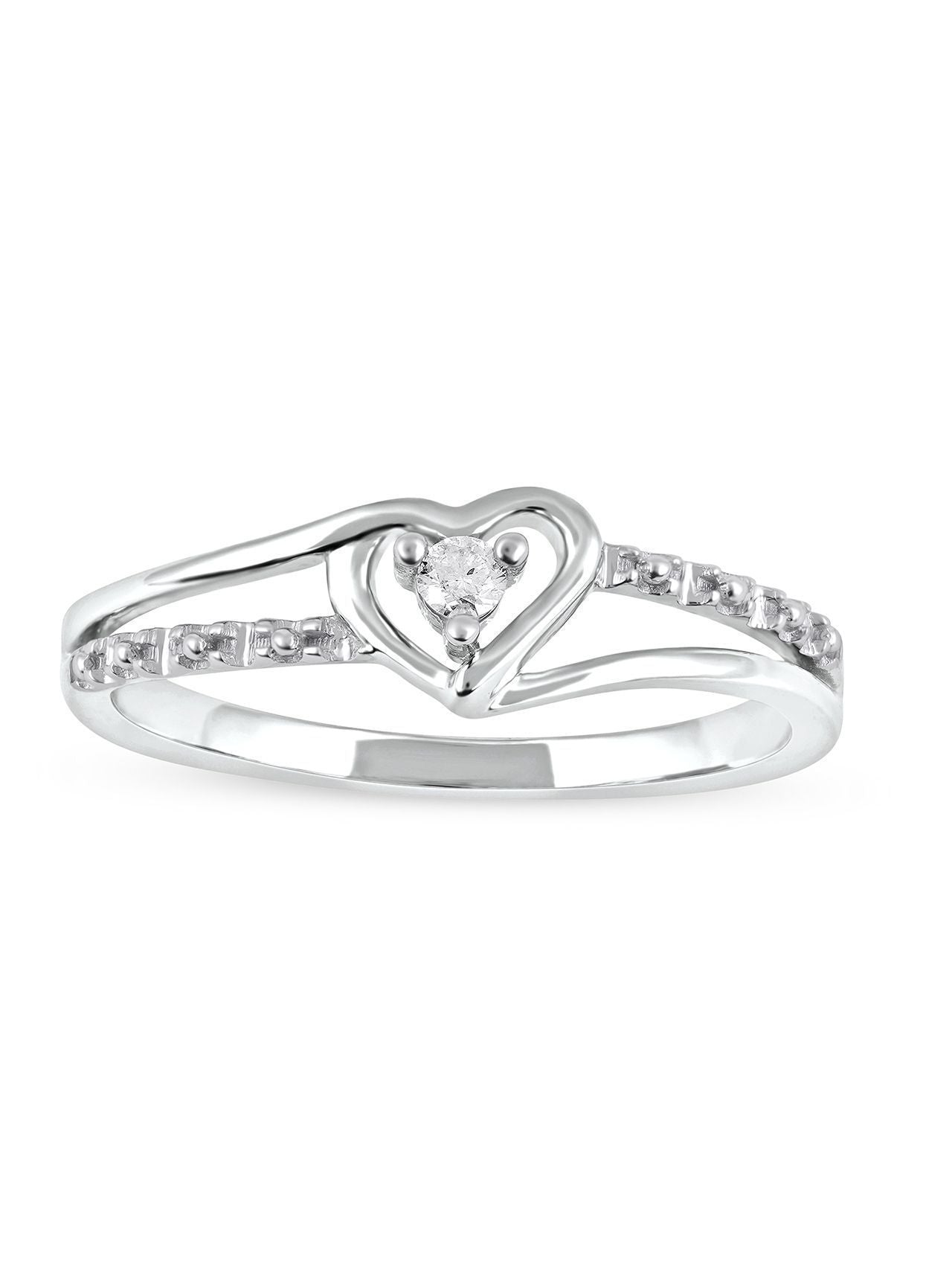  May & June 1/20ct TDW Diamond Split Shank Heart Fashion Ring - White - Bonton