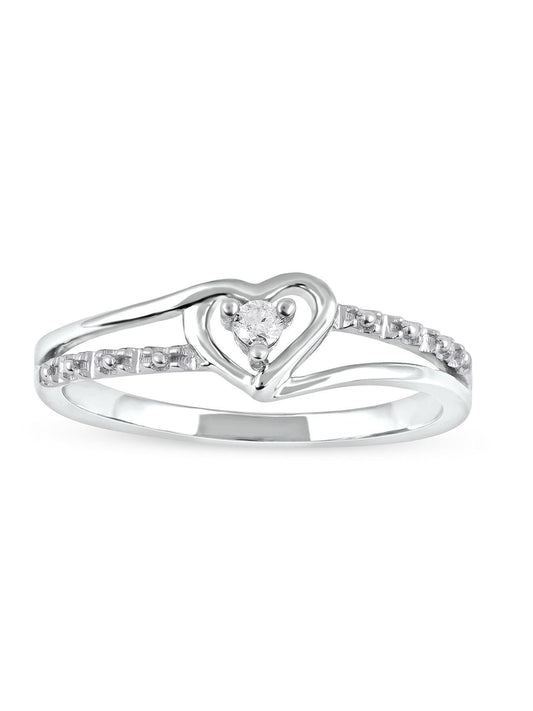 1/20ct TDW Diamond Split Shank Heart Fashion Ring