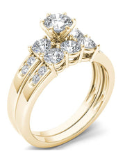 1 3/8ct TDW Diamond Three Stone Bridal Ring Set