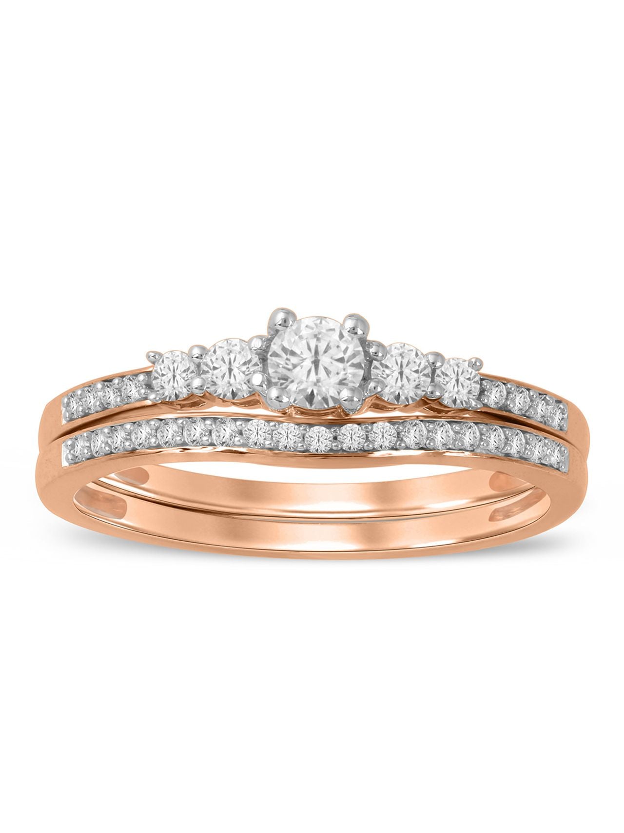  May & June 1/2ct TDW Diamond Five Stone Bridal Ring Set - Pink - Bonton