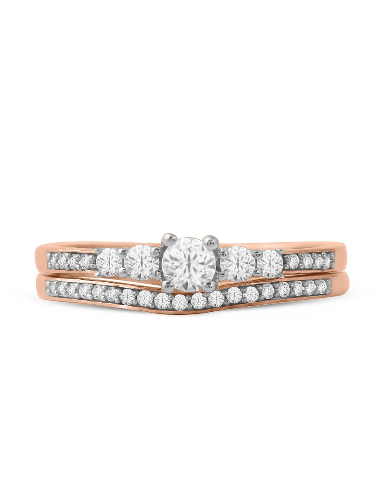  May & June 1/2ct TDW Diamond Five Stone Bridal Ring Set - Pink - Bonton