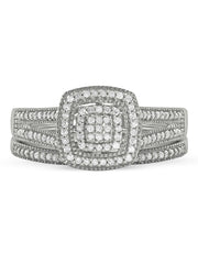 1/4ct TDW Diamond Cluster Halo Ring Set