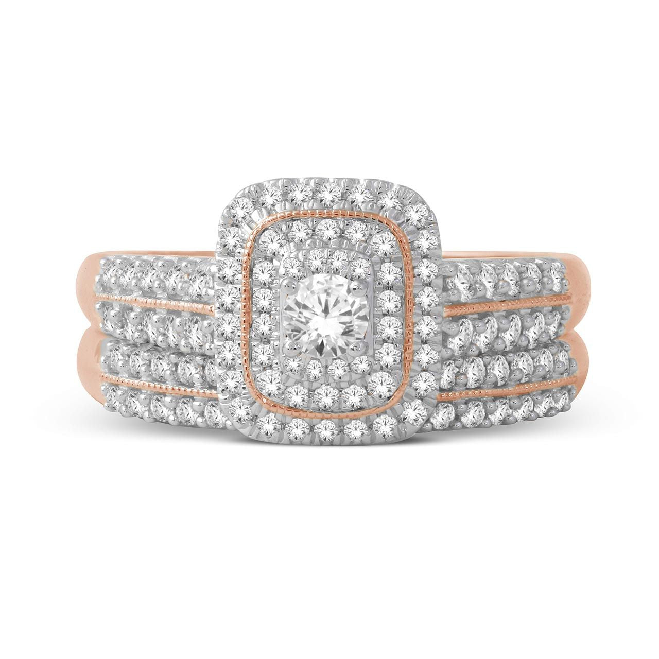  May & June 1ct TDW Diamond Halo Bridal Ring Set - Pink - Bonton