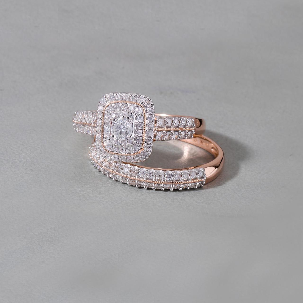  May & June 1ct TDW Diamond Halo Bridal Ring Set - White - Bonton