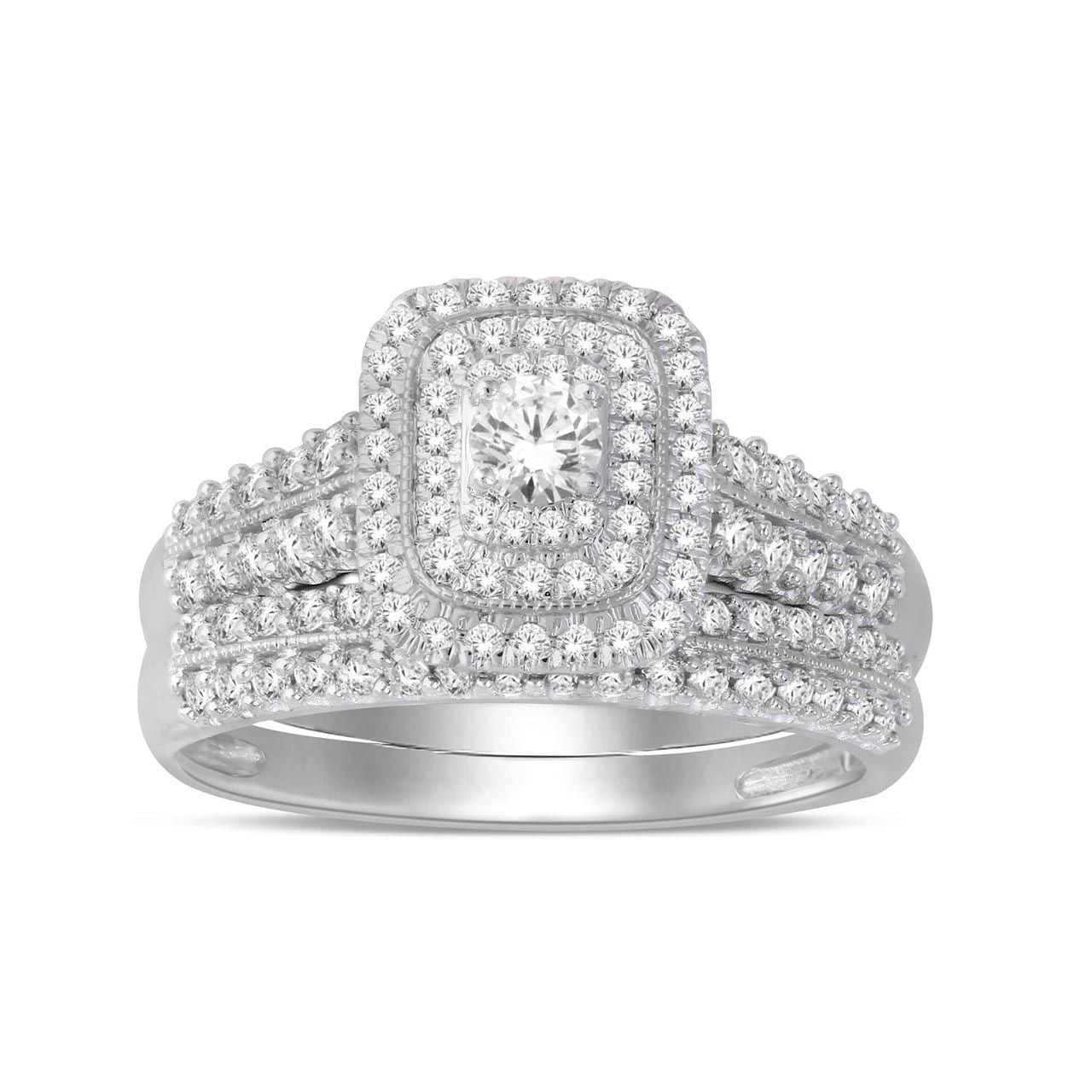  May & June 1ct TDW Diamond Halo Bridal Ring Set - Pink - Bonton