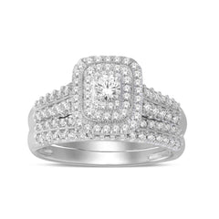 1ct TDW Diamond Halo Bridal Ring Set