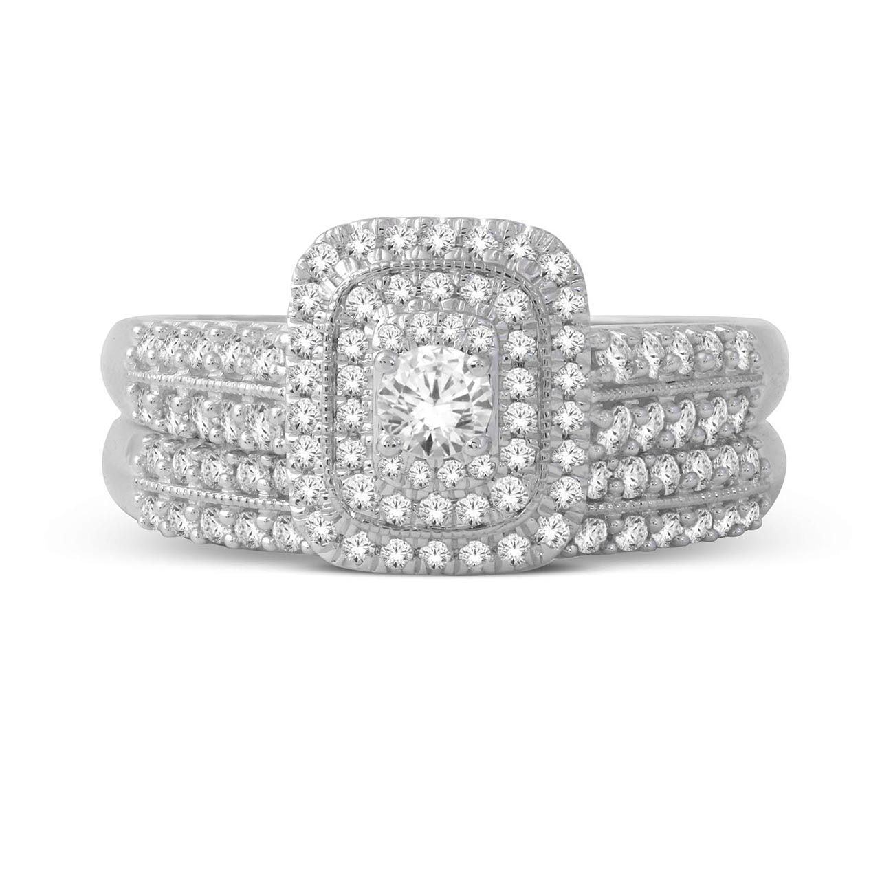  May & June 1ct TDW Diamond Halo Bridal Ring Set - White - Bonton