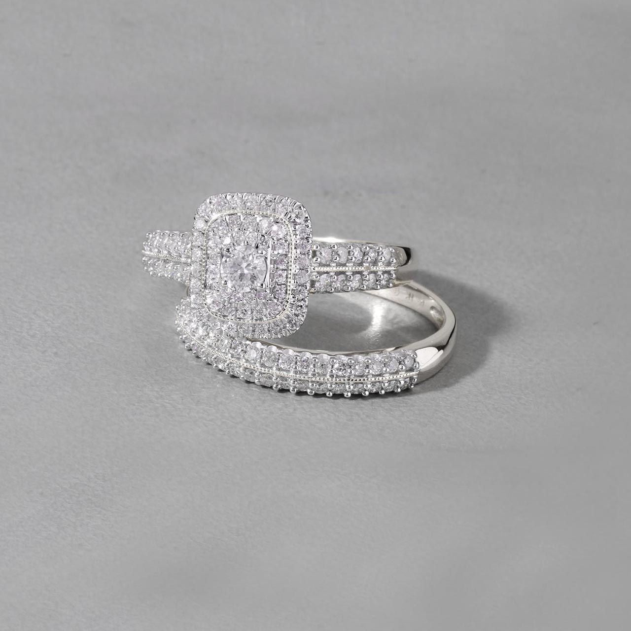  May & June 1ct TDW Diamond Halo Bridal Ring Set - White - Bonton