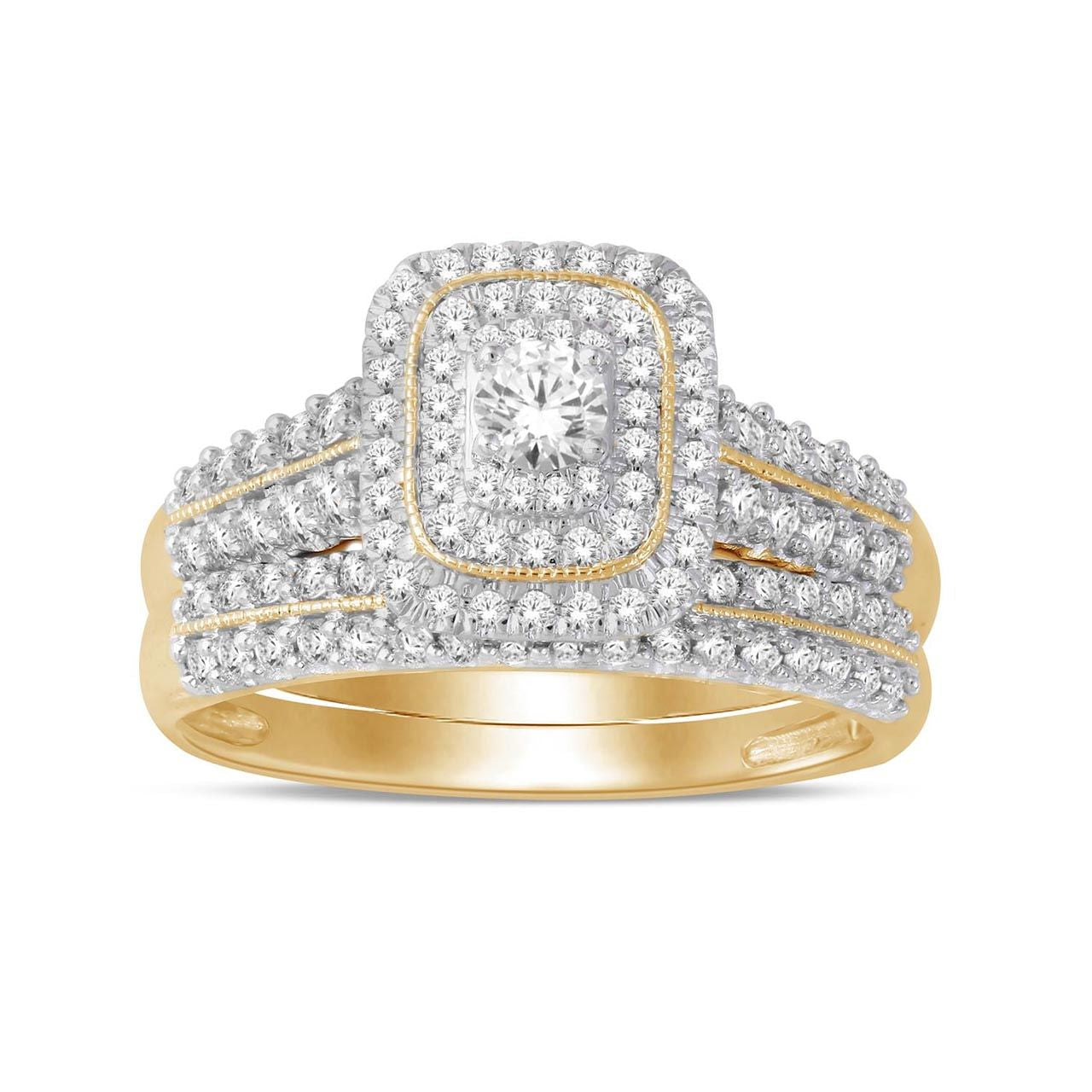  May & June 1ct TDW Diamond Halo Bridal Ring Set - Pink - Bonton