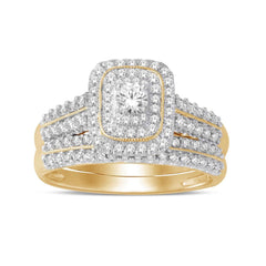 1ct TDW Diamond Halo Bridal Ring Set