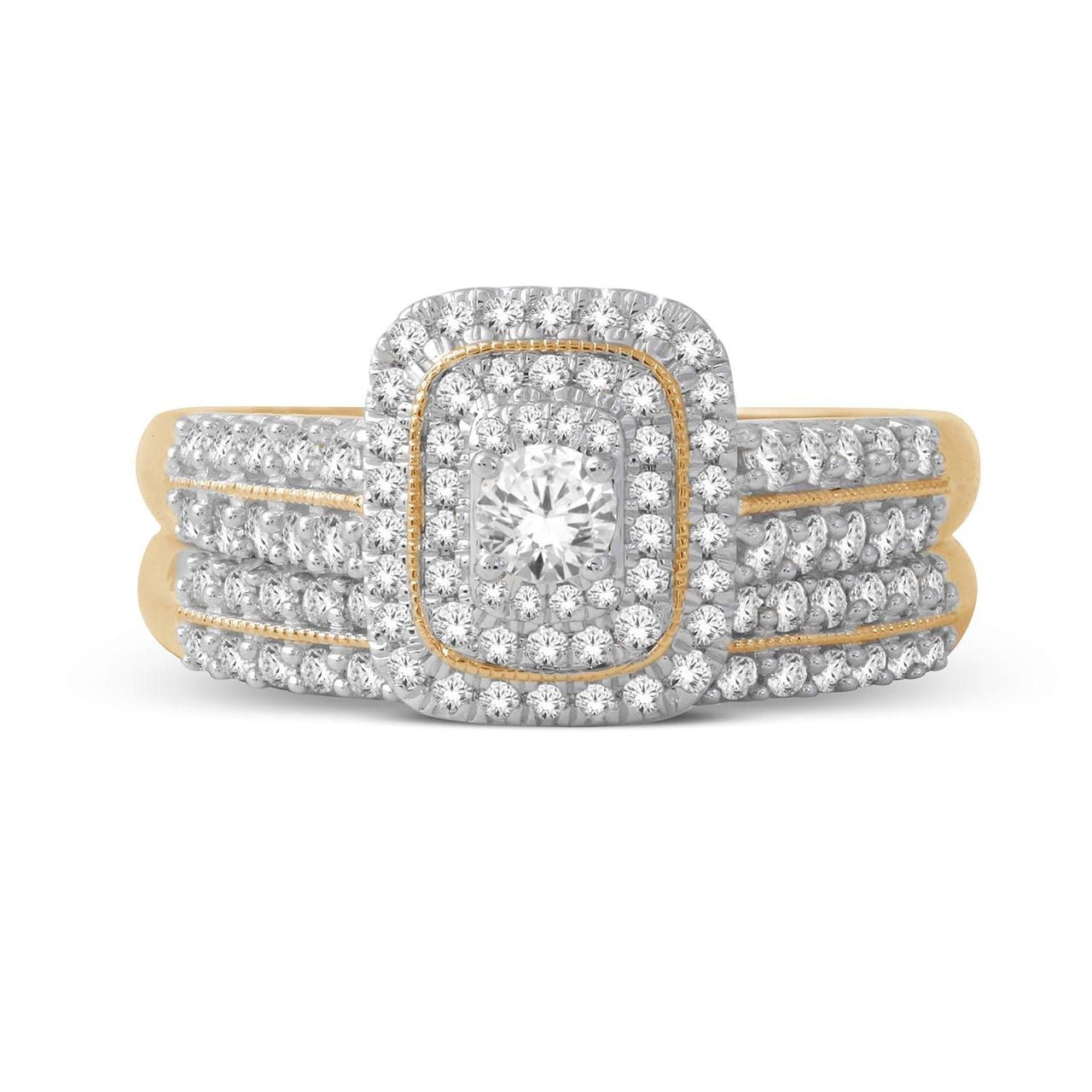  May & June 1ct TDW Diamond Halo Bridal Ring Set - White - Bonton