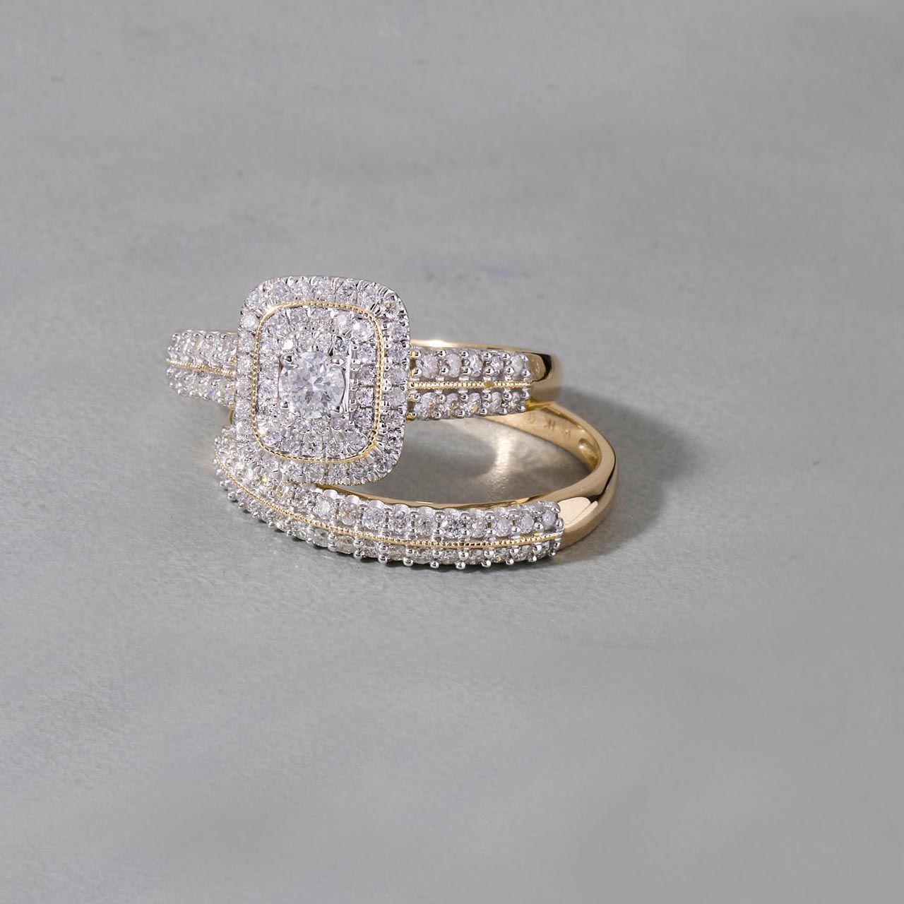  May & June 1ct TDW Diamond Halo Bridal Ring Set - White - Bonton