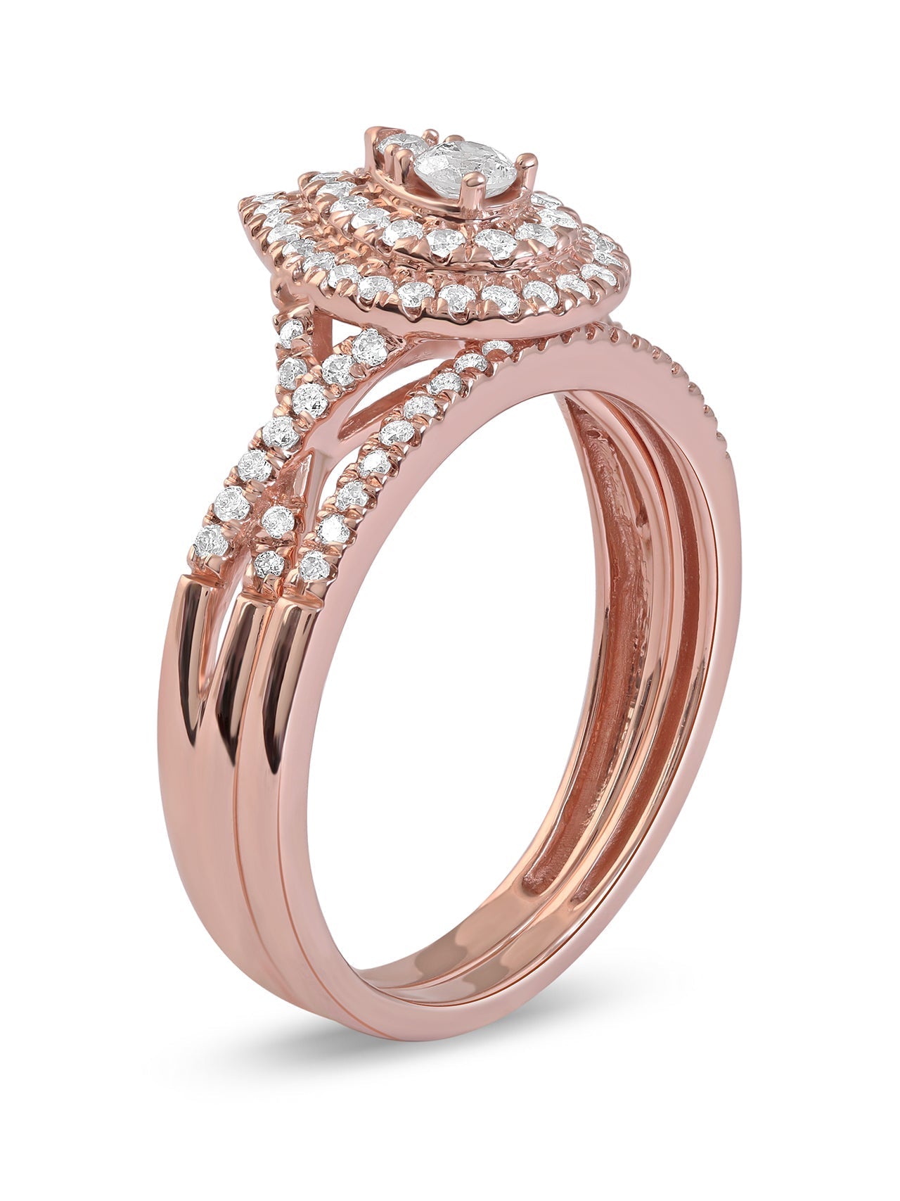  May & June 1/2ct TDW Diamond Double Halo Bridal Ring Set - Pink - Bonton