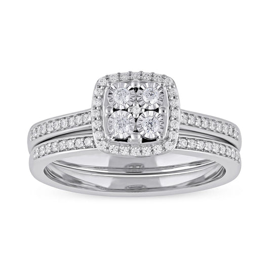 1/4-ct TDW Diamond Cluster Halo Ring Set