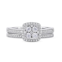 1/4-ct TDW Diamond Cluster Halo Ring Set