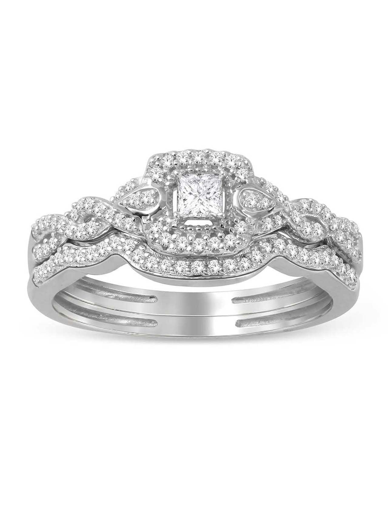  May & June 1/3ct TDW Diamond Halo Bridal Ring Set - White - Bonton