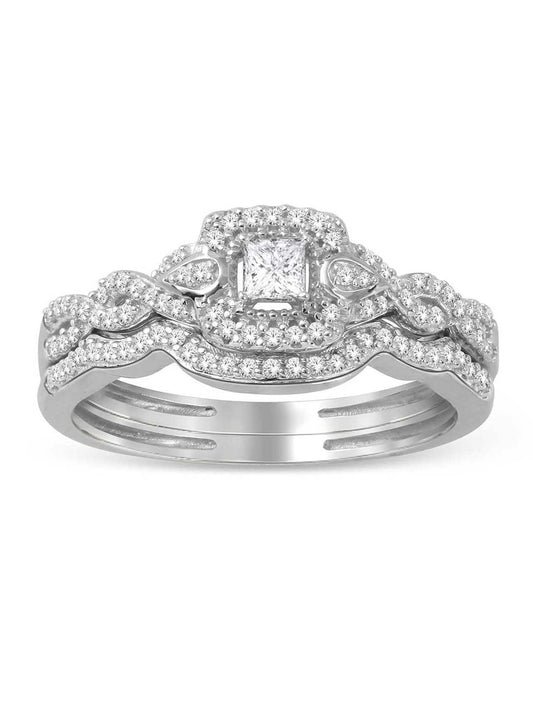 1/3ct TDW Diamond Halo Bridal Ring Set