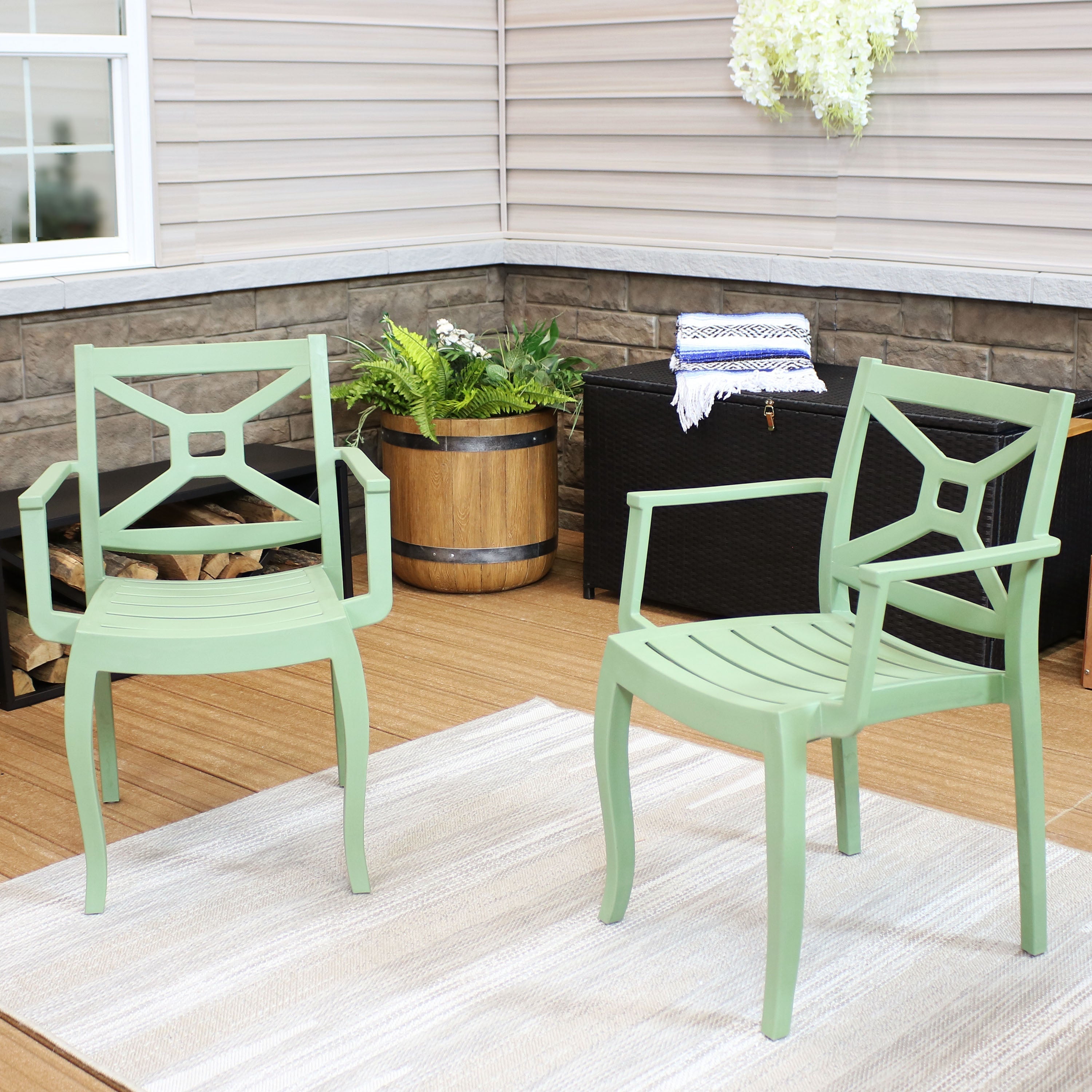  Sunnydaze Decor Tristana Polypropylene Stackable Patio Arm Chair - Green - Bonton