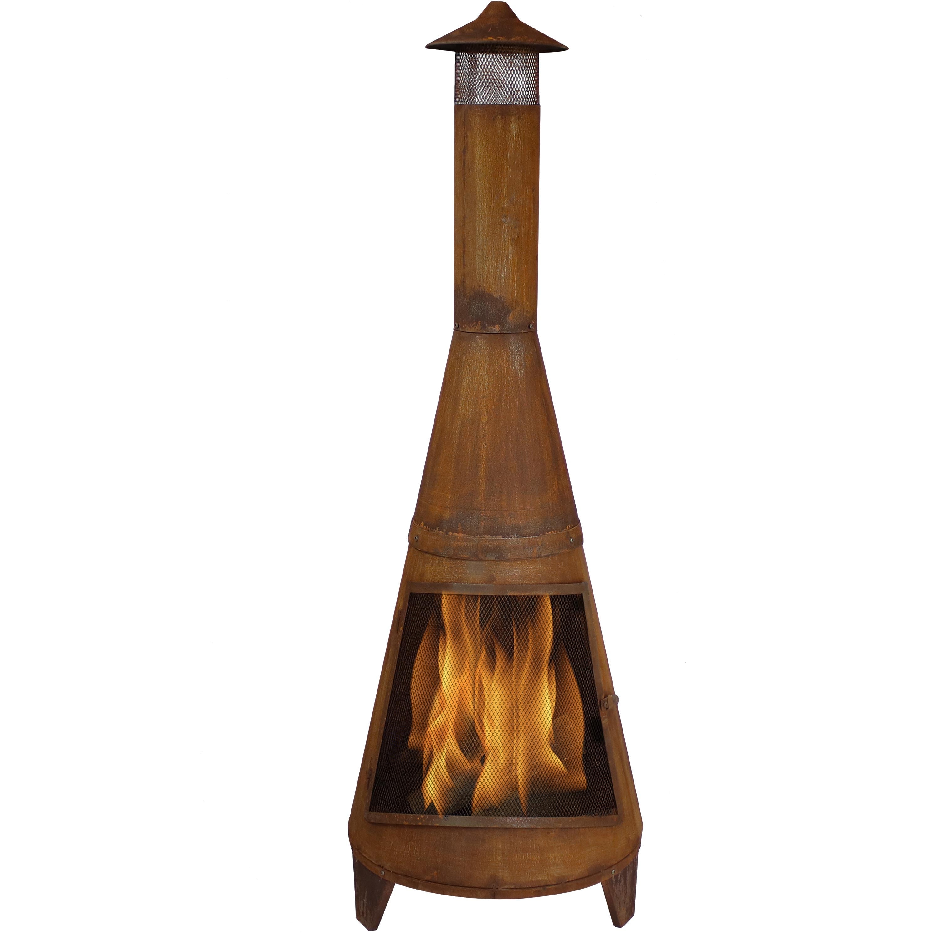  Sunnydaze Decor Backyard Large Freestanding Oxidized Steel Wood-Burning Fire Pit Chiminea - 70