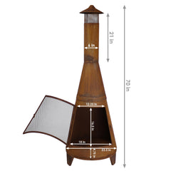 Backyard Large Freestanding Oxidized Steel Wood-Burning Fire Pit Chiminea - 70" - Rust Finish