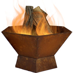 Camping or Backyard Hexagon Rustic Affinity Fire Pit Bowl on Pedestal Stand - 23" - Oxidized Rust