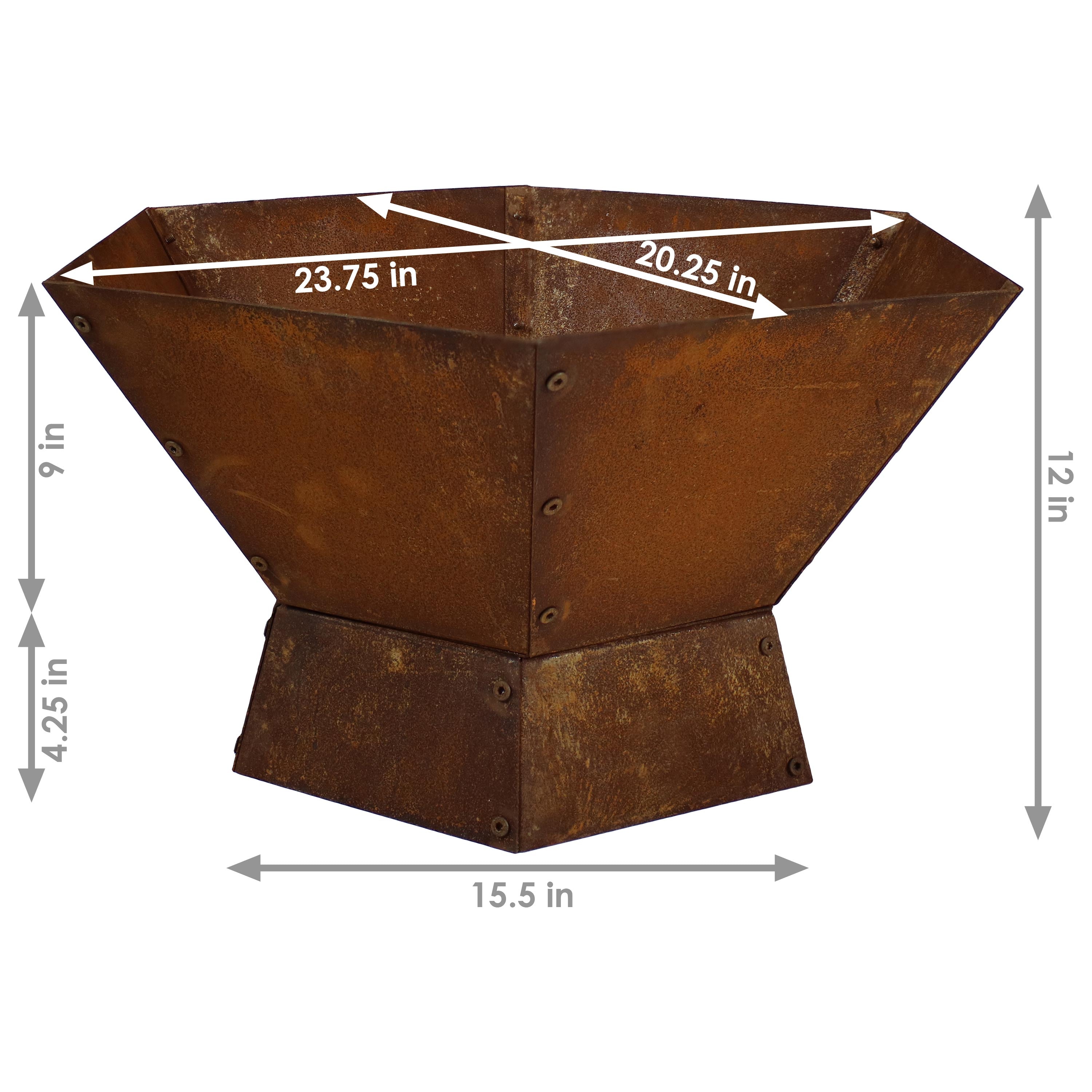  Sunnydaze Decor Camping or Backyard Hexagon Rustic Affinity Fire Pit Bowl on Pedestal Stand - 23