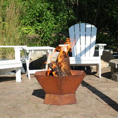 Camping or Backyard Hexagon Rustic Affinity Fire Pit Bowl on Pedestal Stand - 23" - Oxidized Rust