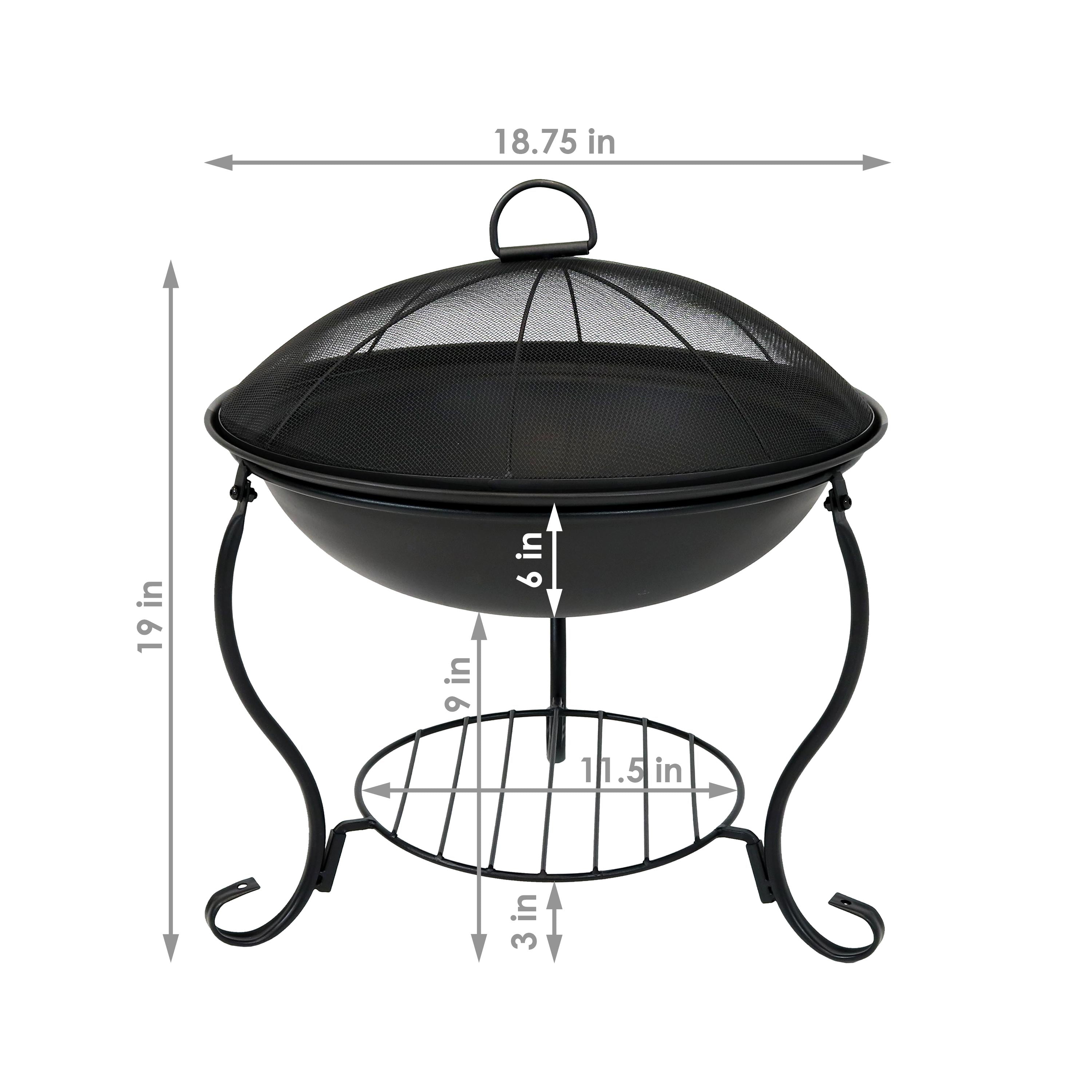  Sunnydaze Decor Camping or Backyard Steel Round Raised Fire Pit on Stand with Spark Screen - 18