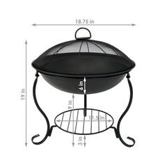 Camping or Backyard Steel Round Raised Fire Pit on Stand with Spark Screen - 18" - Black