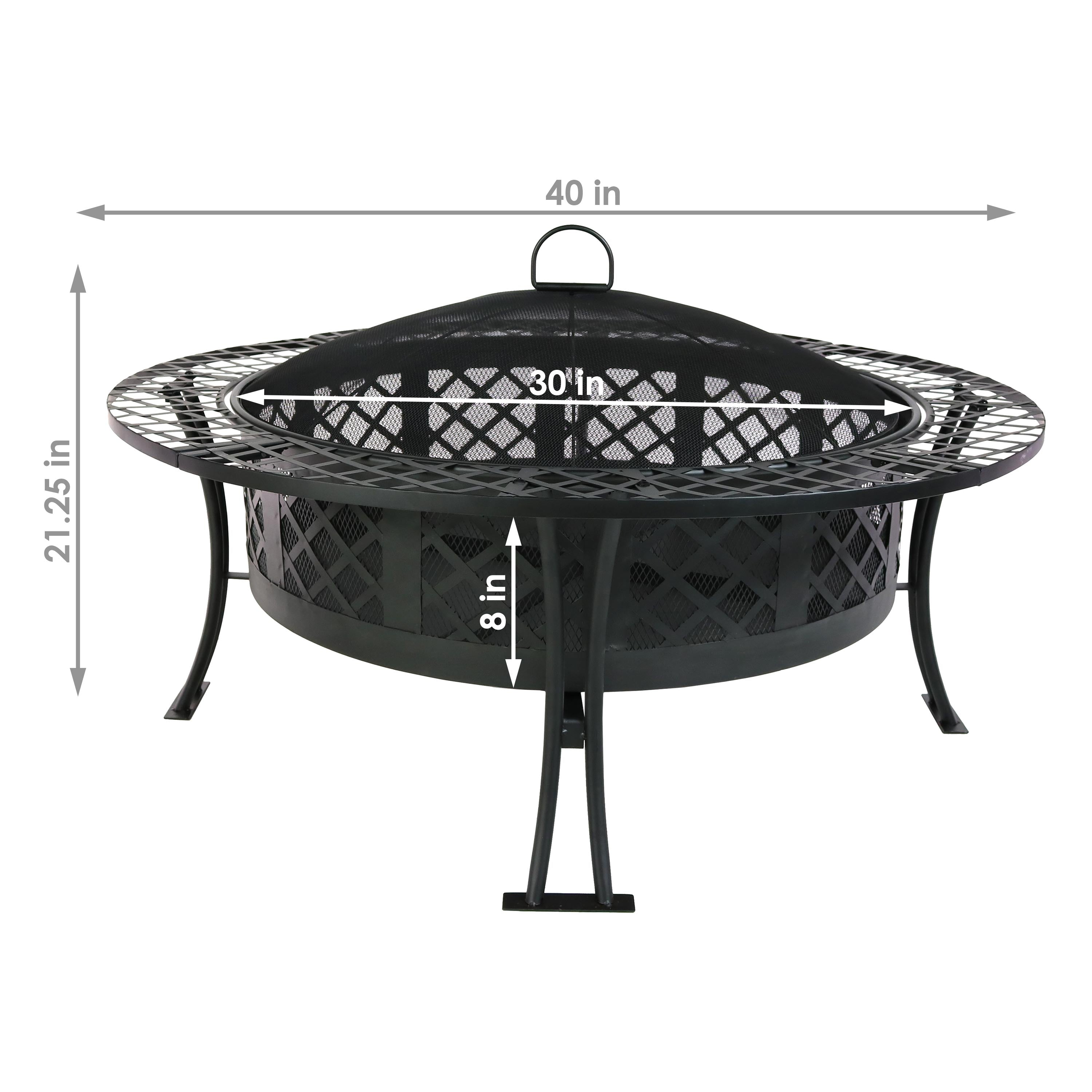  Sunnydaze Decor Camping or Backyard Steel Diamond Weave Fire Pit Bowl with Spark Screen - 40