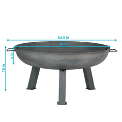 Camping or Backyard Round Cast Iron Rustic Fire Pit Bowl with Handles - Steel