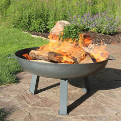 Camping or Backyard Round Cast Iron Rustic Fire Pit Bowl with Handles - Steel