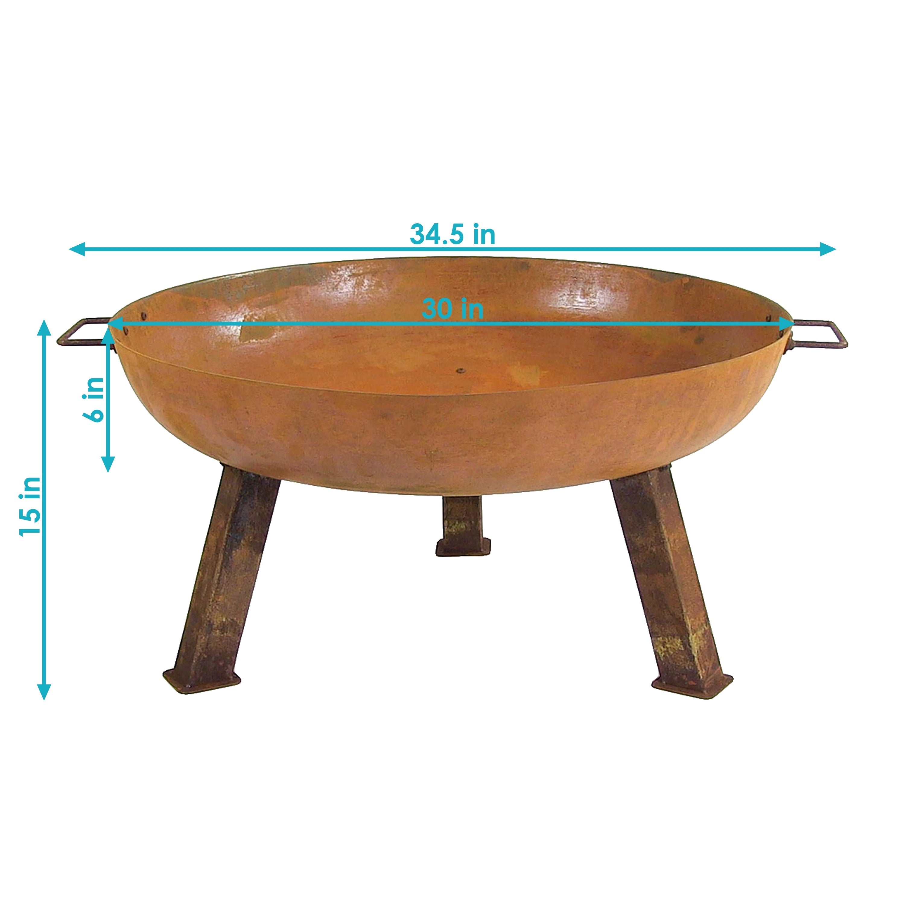  Sunnydaze Decor Camping or Backyard Round Cast Iron Rustic Fire Pit Bowl with Handles - Rust - Bonton