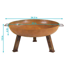 Camping or Backyard Round Cast Iron Rustic Fire Pit Bowl with Handles