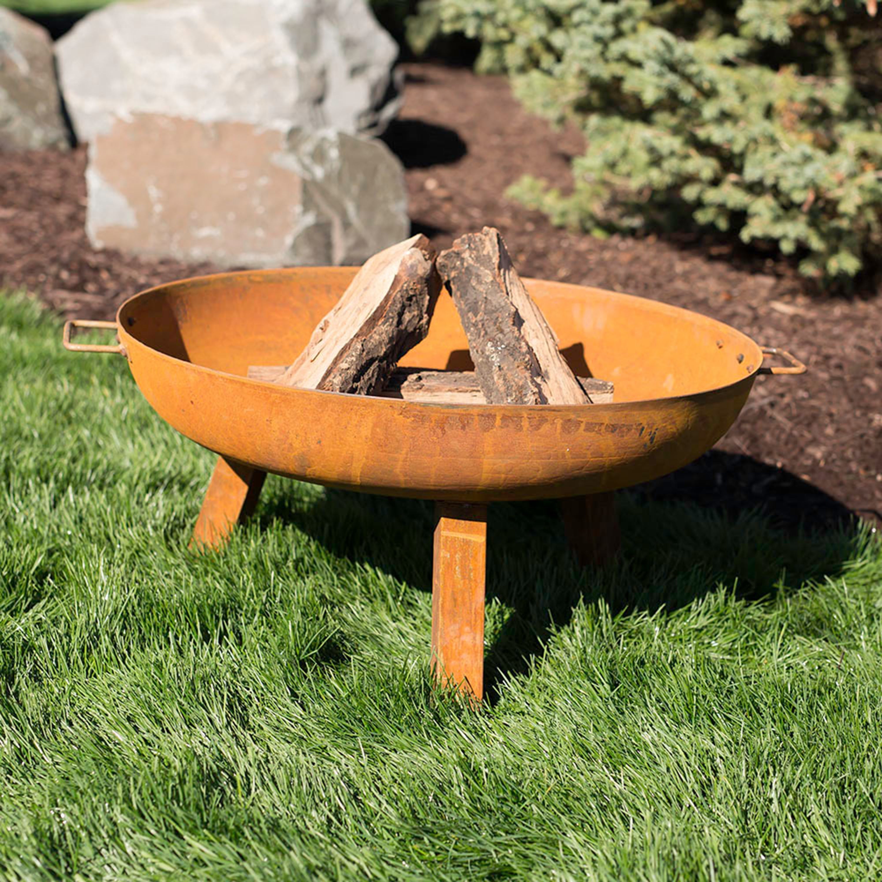  Sunnydaze Decor Camping or Backyard Round Cast Iron Rustic Fire Pit Bowl with Handles - Rust - Bonton