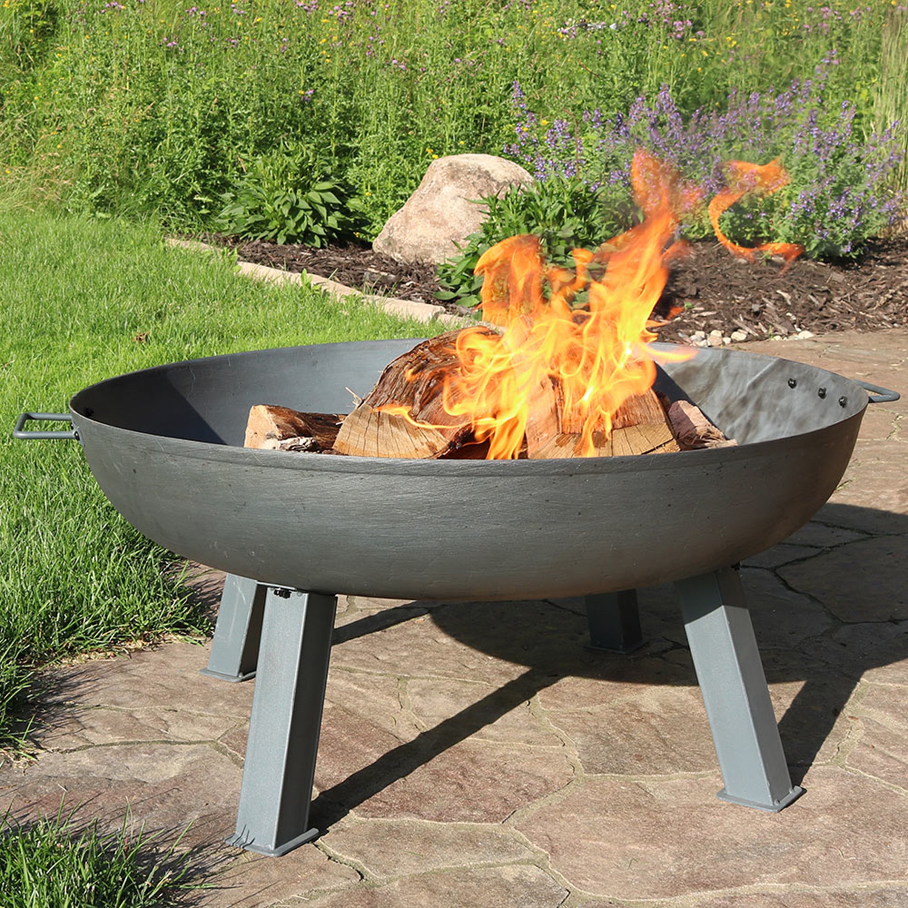  Sunnydaze Decor Camping or Backyard Round Cast Iron Rustic Fire Pit Bowl with Handles - Steel - Steel - Bonton