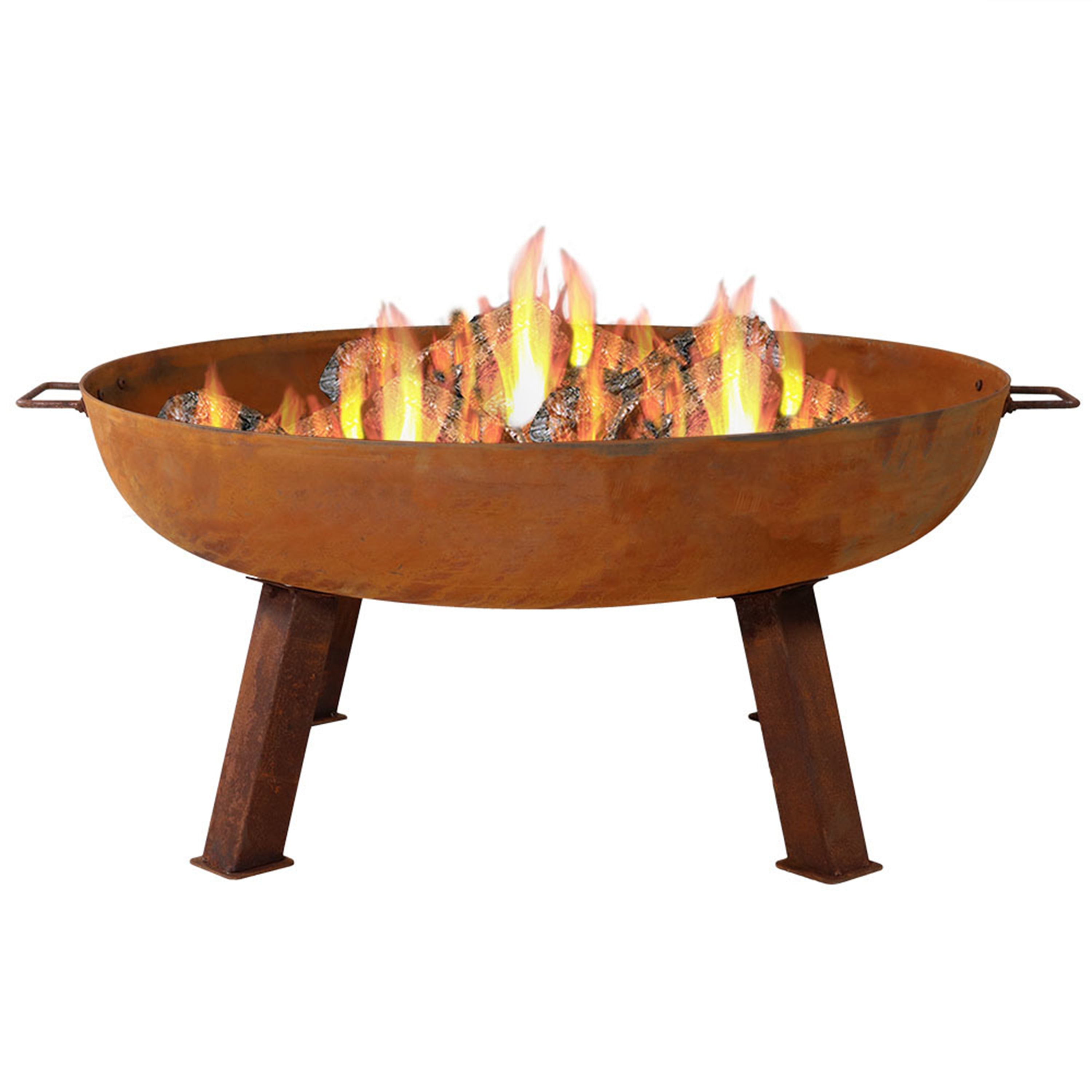  Sunnydaze Decor Camping or Backyard Round Cast Iron Rustic Fire Pit Bowl with Handles - Rust - Bonton