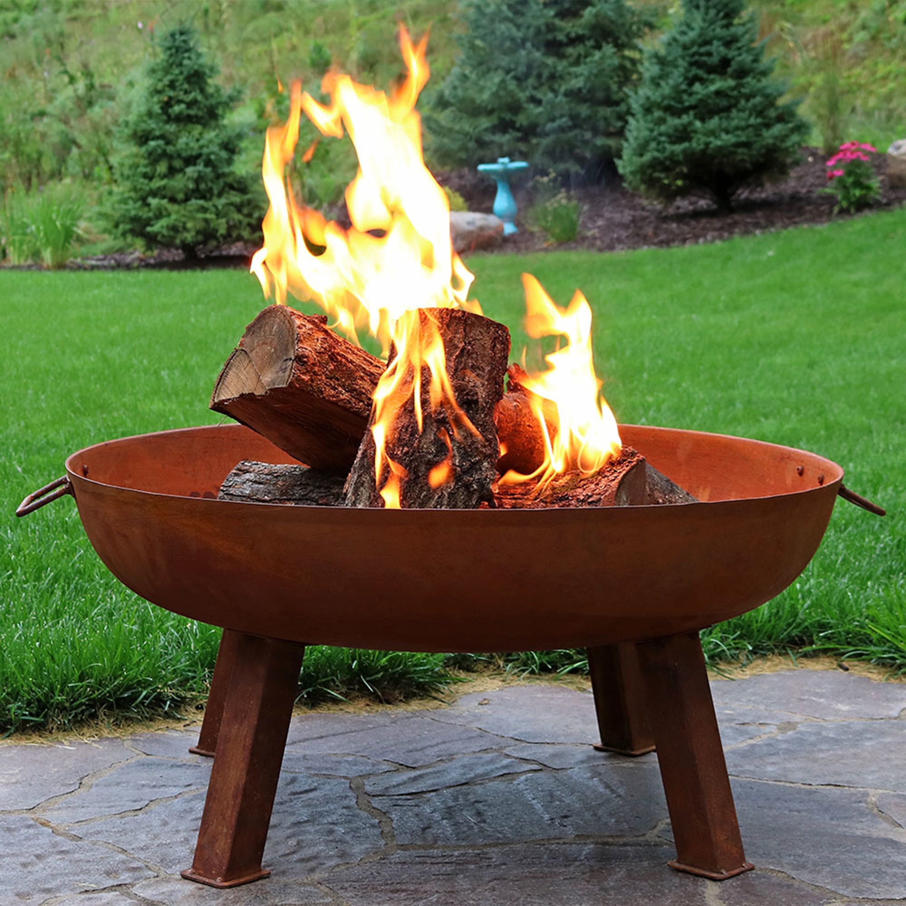  Sunnydaze Decor Camping or Backyard Round Cast Iron Rustic Fire Pit Bowl with Handles - Rust - Bonton