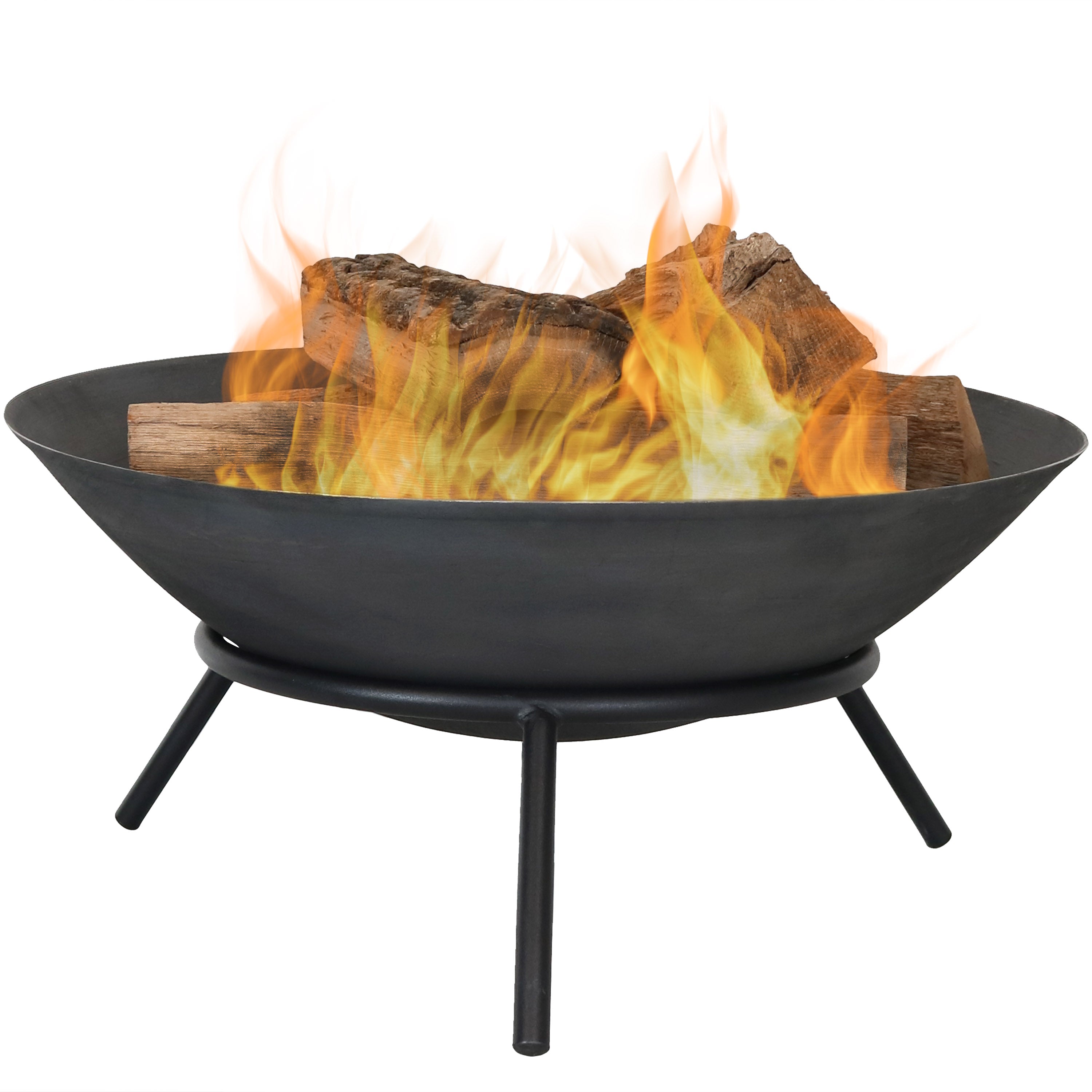  Sunnydaze Decor Camping or Backyard Cast Iron Round Rustic Raised Fire Pit Bowl with Steel Finish on Stand - 22