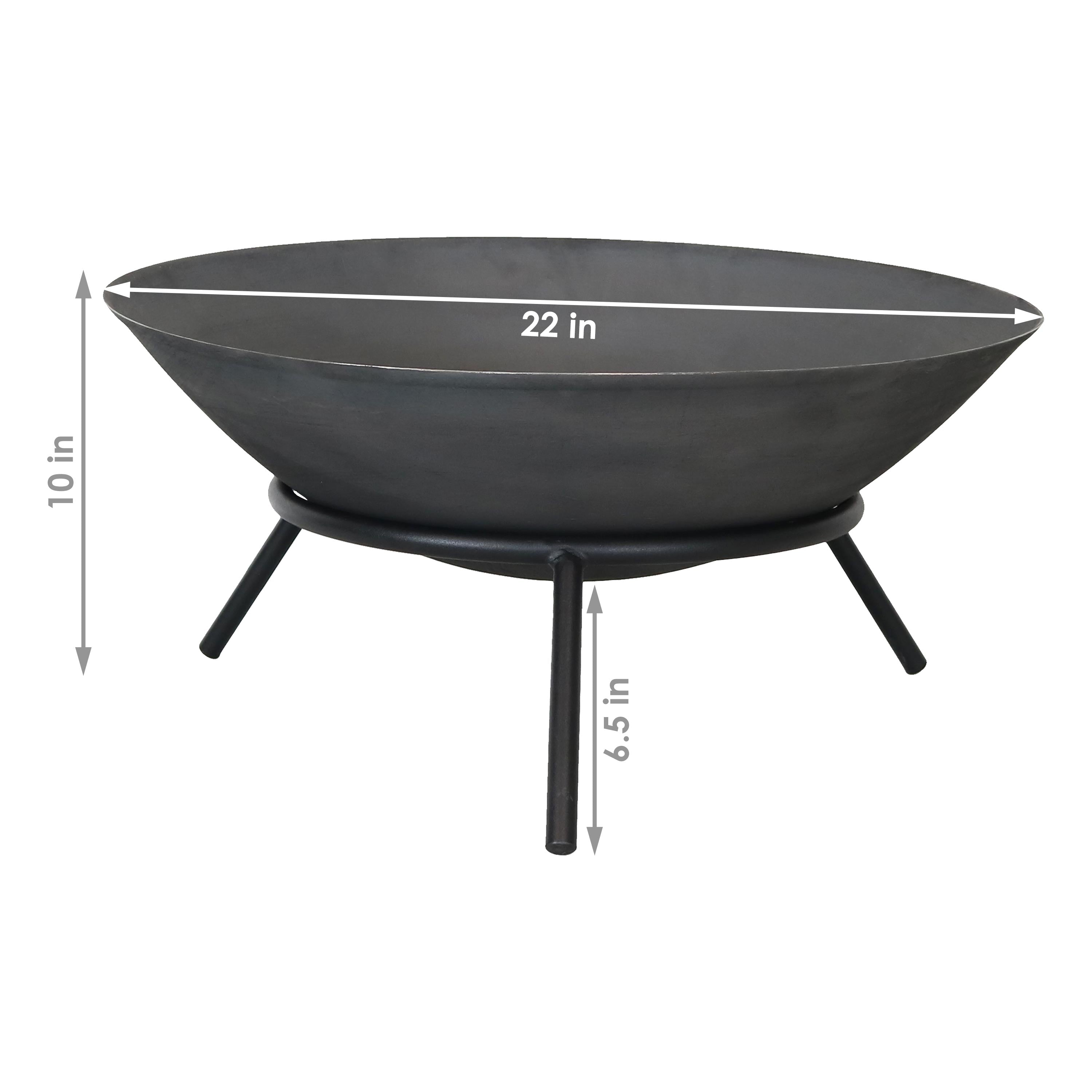  Sunnydaze Decor Camping or Backyard Cast Iron Round Rustic Raised Fire Pit Bowl with Steel Finish on Stand - 22