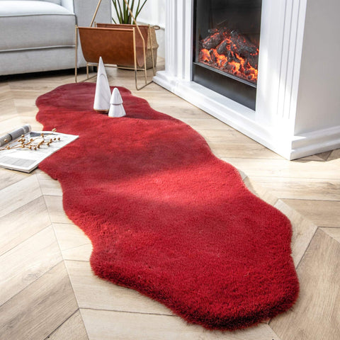 Red Faux Rabbit Fur Fuzzy Soft Fluffy Plush Cozy Shaggy Area Rug by Homemartgoods
