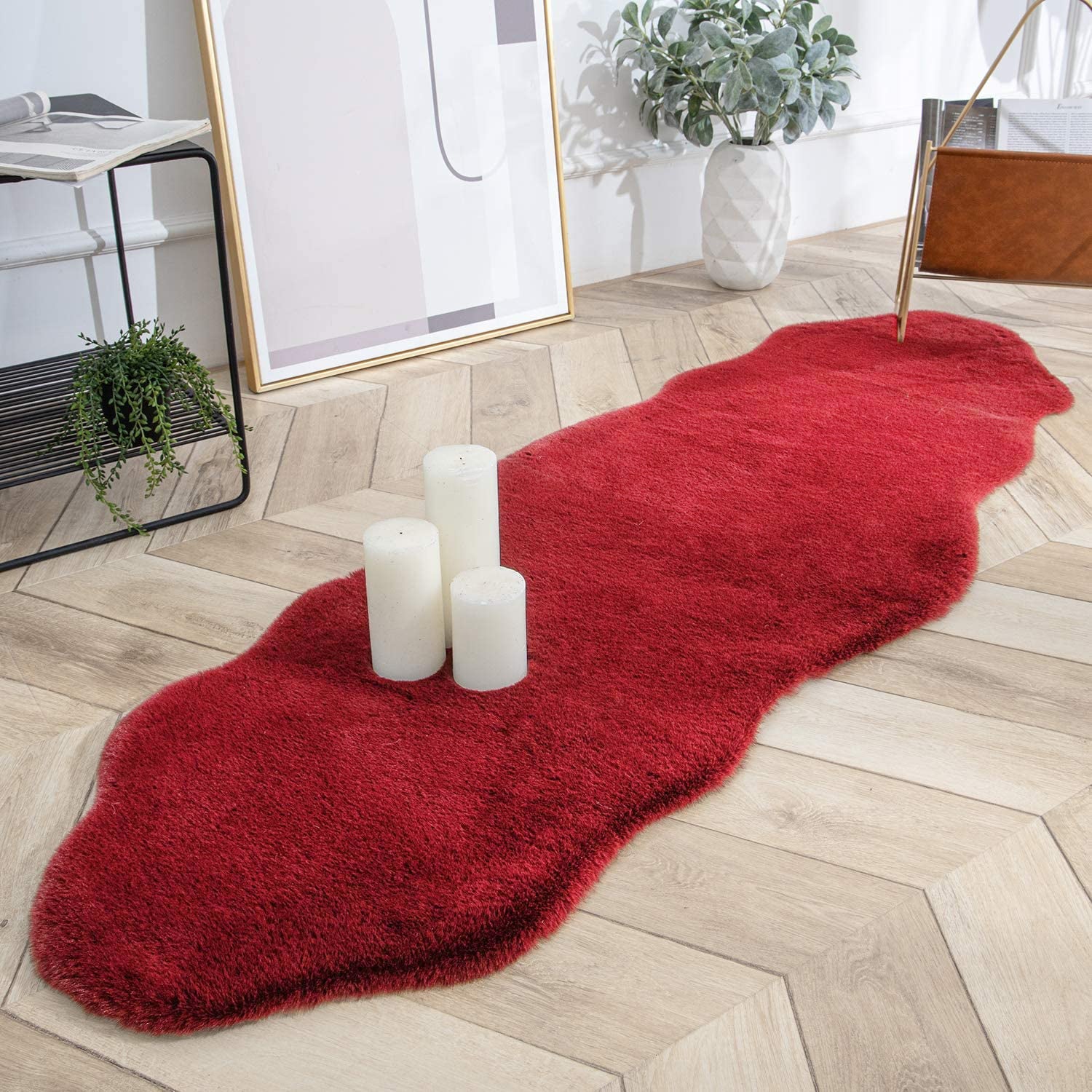 Red Faux Rabbit Fur Fuzzy Soft Fluffy Plush Cozy Shaggy Area Rug by Homemartgoods - 2' x 3' Feet - Bonton