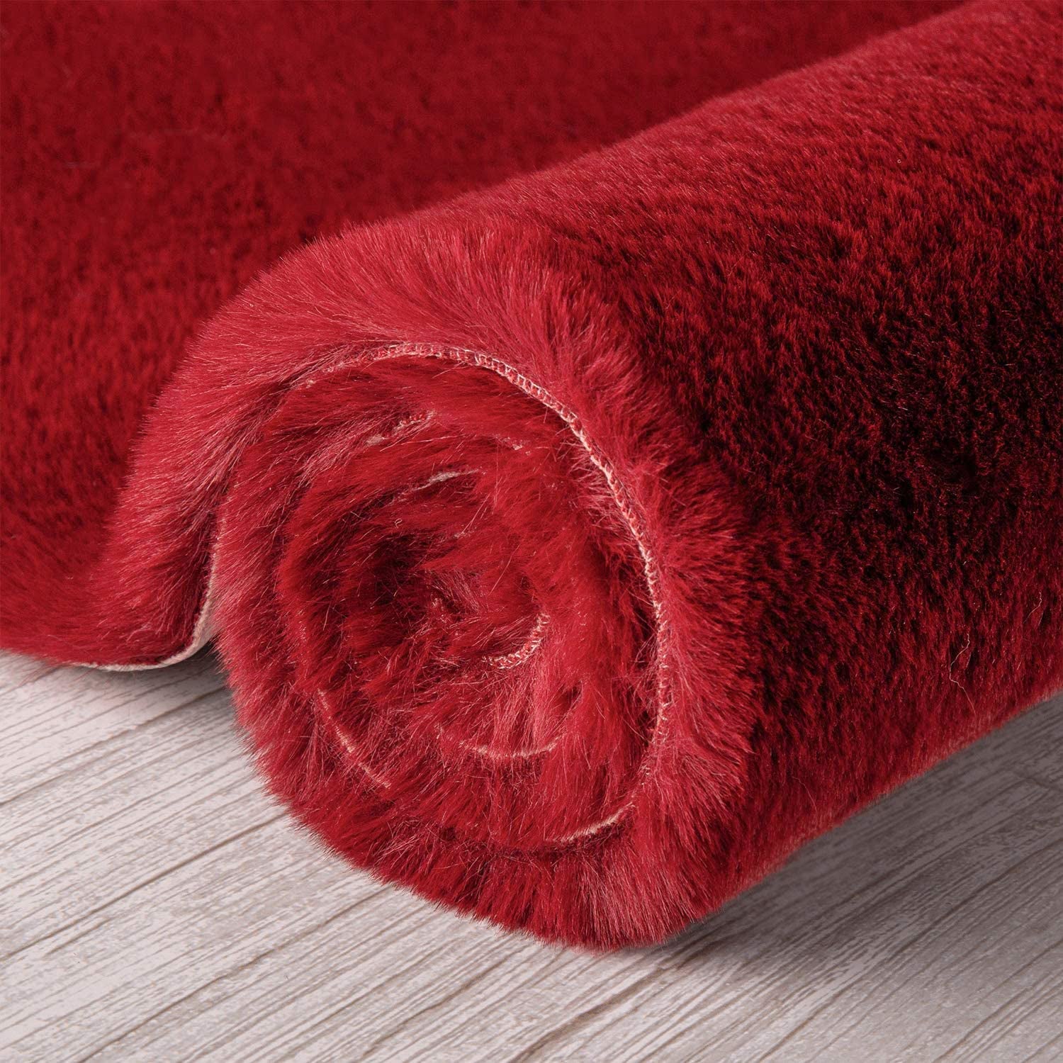 Red Faux Rabbit Fur Fuzzy Soft Fluffy Plush Cozy Shaggy Area Rug by Homemartgoods - 2' x 3' Feet - Bonton