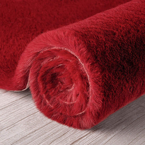 Red Faux Rabbit Fur Fuzzy Soft Fluffy Plush Cozy Shaggy Area Rug by Homemartgoods