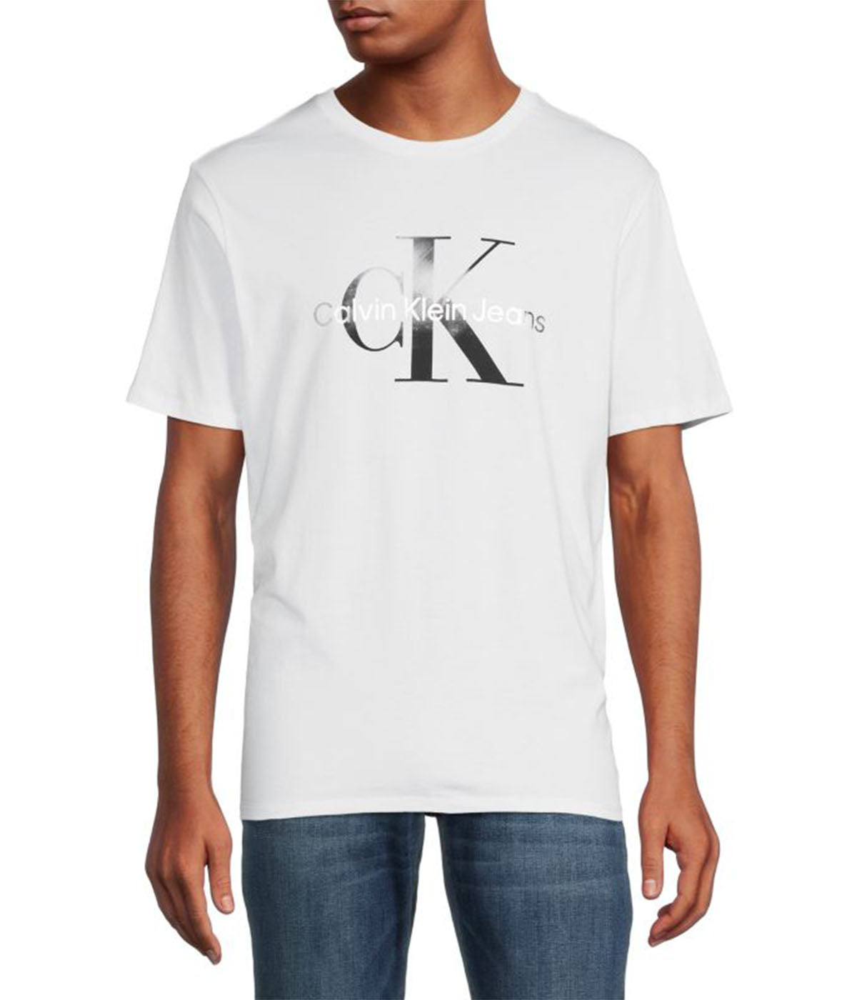  Calvin Klein Short Sleeves Gradient Monogram Tee - Brilliant White - Bonton