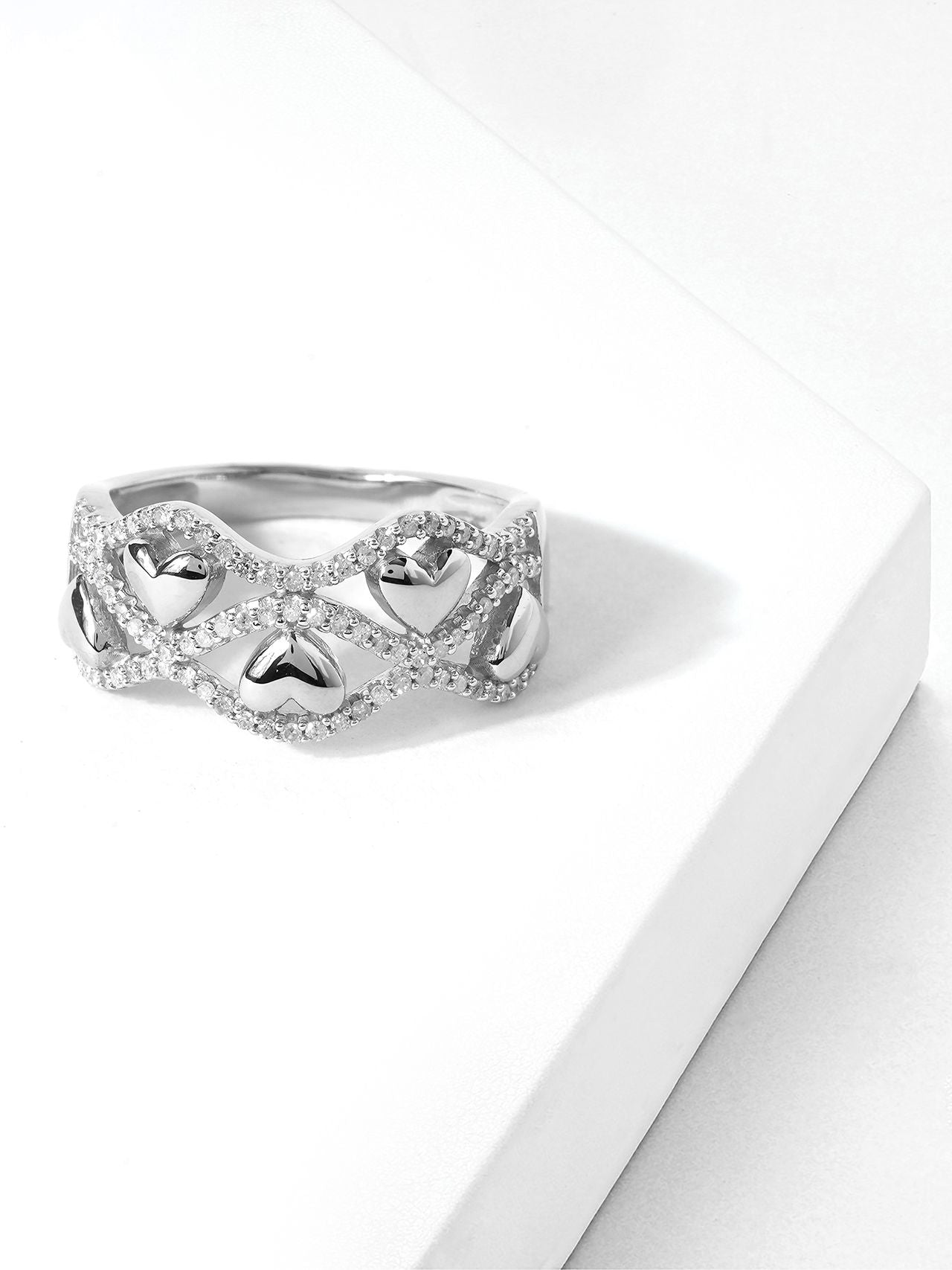  May & June 1/5ct TDW Diamond Heart Fashion Ring - White - Bonton