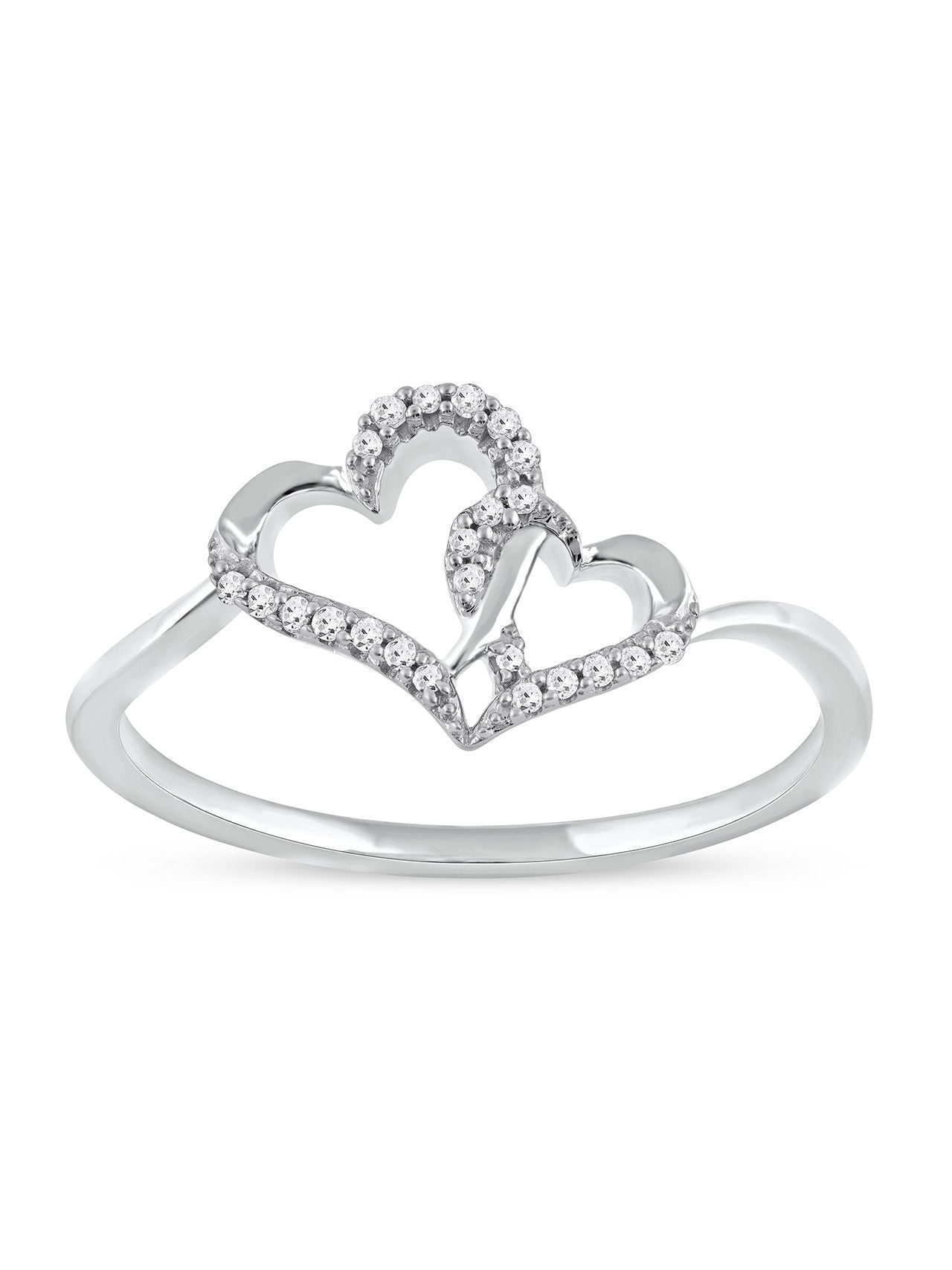  May & June 1/20ct TDW Diamond Dual Heart Ring - White - Bonton