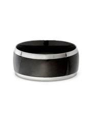 Men's Black Steel Lined Ring Silver